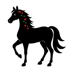 Christmas Horse Black Silhouette vector illustration isolated on a transparent background
