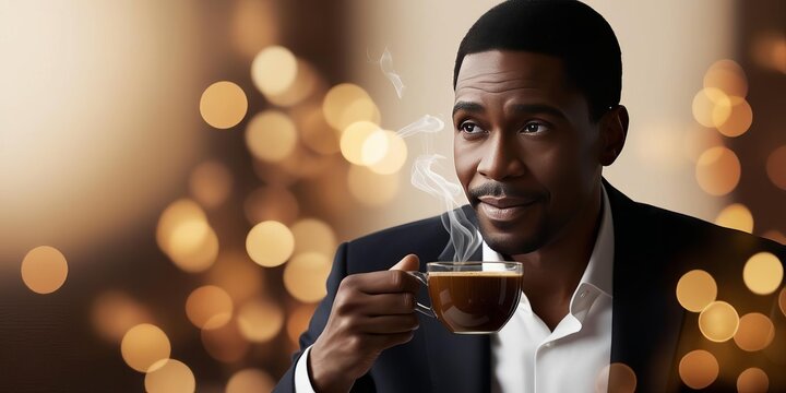 Una persona feliz saboreando un sabroso caf&eacute;, desayuno, merienda