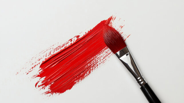 Red brush stroke on white background with paintbrush detail - Powered by Adobe