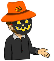 funny cartoon with pumpkin mask