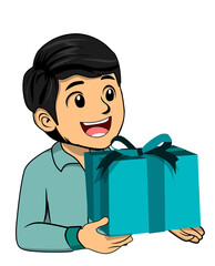 cartoon character of a man bringing a gift