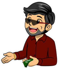cartoon character of a rich man making a transaction