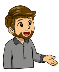 cartoon character of a man asking questions