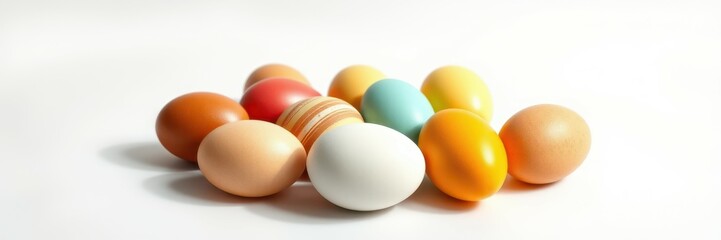 Colorful eggs arranged artfully on a light background for a festive celebration or decoration