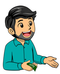Cheerful Man Cartoon character Holding dollar 