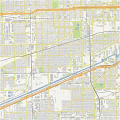 Map of South Lawndale in Illinois in a normal road map style. Contains layered vector with roads water, parks, etc.