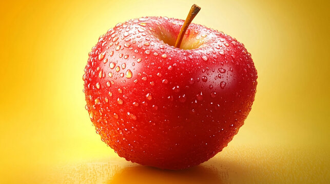 red apple with water drops