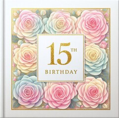 Colorful floral design celebrating a 15th birthday with soft pastel hues.