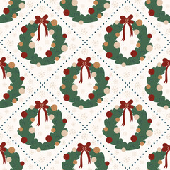 Simple Christmas vector seamless pattern. Christmas wreath illustration. Pattern in swatches. Vector illustration.