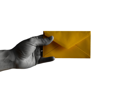 A hand holding a yellow envelope, symbolizing communication and correspondence, ideal for mail-related concepts.