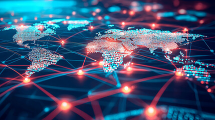 World map with digital connections highlighting global network and data exchange