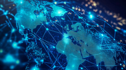 Global network connectivity with digital grid over world map