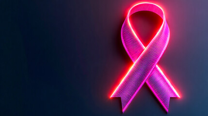 Glowing neon pink ribbon symbolizing breast cancer awareness