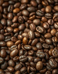 Freshly roasted coffee beans arranged in a rich assortment showcasing vibrant colors and textures