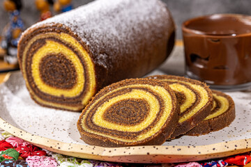 Fototapeta premium Swiss roll with chocolate