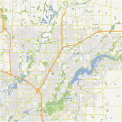 Map of Fishers in Indiana in a normal road map style. Contains layered vector with roads water, parks, etc.