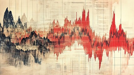 A stock chart indicating market volatility with sharp spikes and dips highlighted