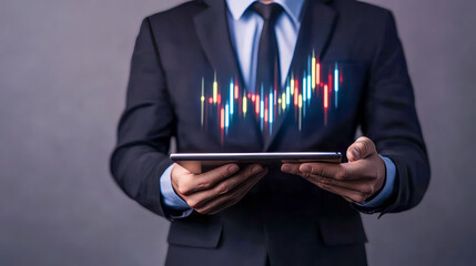 Businessman analyzing digital financial graph on tablet