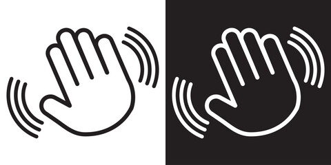 Hand waving icon set. vector illustration of goodbye gesture sign concept for your web site mobile app on white and black background. Waving hand icon