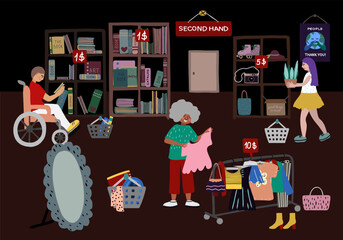 Second hand shop bipoc people vector artwork