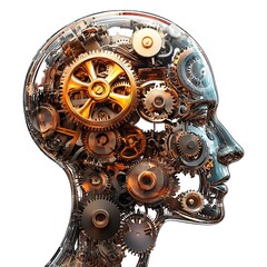 Innovative tech and human intelligence exploring the gear-driven digital realm in abstract conceptual art