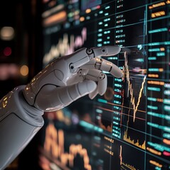 Ai technology analysis financial sector digital data visualization urban environment close-up view innovation trends