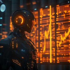 Futuristic robot analysis event tech lab digital artwork cyber environment close-up view ai concept exploration