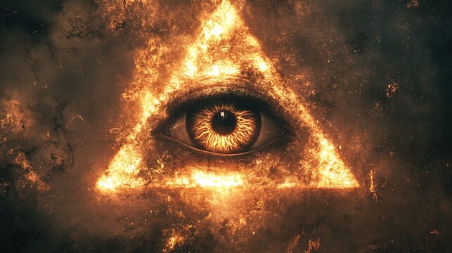 Glowing All-Seeing Eye of the Illuminati in a Triangle