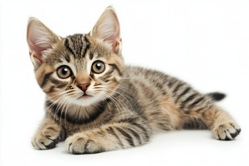 Obraz premium Cute tabby kitten playing with its paws against a dark background