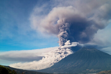 Fuego Volcano is erupting on 2018-02-01 seen from Antigua city, Sacatepequez, Guatemala