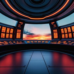 Futuristic air traffic control room managing flight departures in the vibrant sky environment