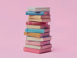 Fototapeta premium Stack of Pastel Books on Pink Background, Soft Pastel Book Stack with Smooth Covers