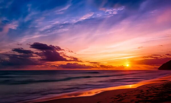 Sunsets changing colors on tropical beach