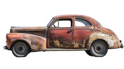 Vintage Old Car from the 1940s, on White Background, Wallpaper, Cover and Screen for Smartphone, PC, Laptop, 9:16 and 16:9 Format