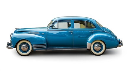 Fototapeta premium Vintage Old Car from the 1940s, on White Background, Wallpaper, Cover and Screen for Smartphone, PC, Laptop, 9:16 and 16:9 Format