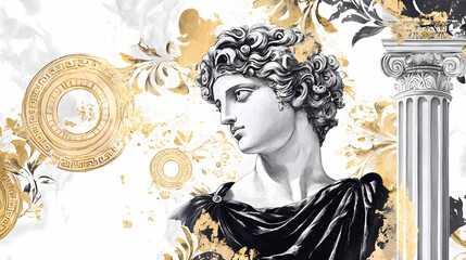 A hand painted watercolor illustration of ancient greece person