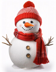 A cheerful snowman with a top hat, carrot nose, and red scarf