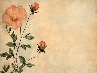 Naklejka premium rose flower on vintage paper with soft vintage pattern