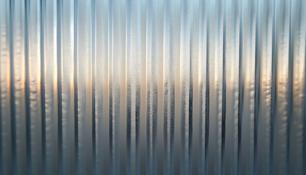 Fluted Ribbed Glass With Frosted Polycarbonate Overlay And Premium 3d Refracted Panel For A Modern Ice Translucent Look And Metallic Embossed Vertical Sheet Design.