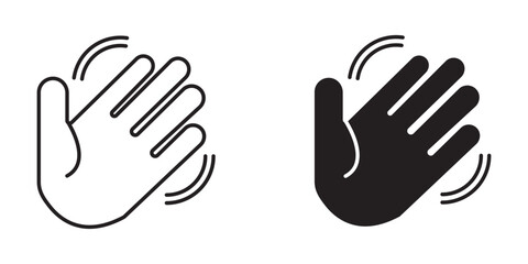 greeting or goodbye. Human waving palm Hand wave icon, motion sensor Waving hi or hello, bye line and flat icons set, editable stroke isolated on white, linear vector outline illustration, symbol logo