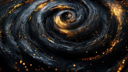 A swirling galaxy of dark space with sparkling golden elements.