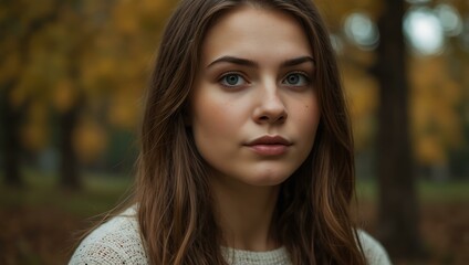 Fototapeta premium Autumn portrait of a young woman in natural light.
