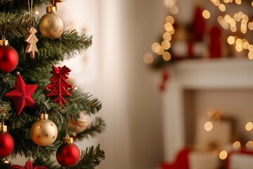 A beautifully decorated Christmas tree sparkles with colorful lights and shimmering ornaments, radiating festive joy in a cozy, wintry setting.