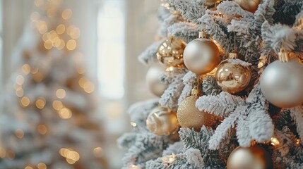 A beautifully adorned Christmas tree glimmers with colorful ornaments, filling the cozy room with festive cheer and holiday spirit.