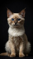Fototapeta premium Baby Balinese cat standing, isolated on black background.