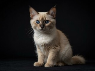 Obraz premium Baby Balinese cat standing, isolated on black background.