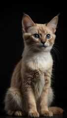 Obraz premium Baby Balinese cat standing, isolated on black background.