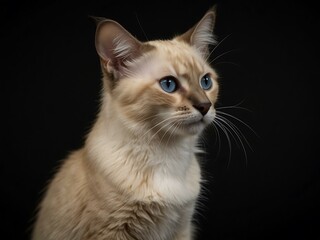Obraz premium Baby Balinese cat standing, left side view, isolated on black.