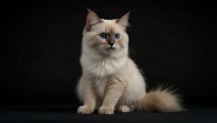 Fototapeta premium Baby Birman cat standing with copy space on the right, isolated on black.