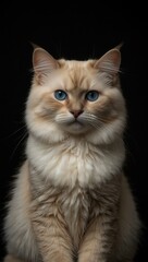 Obraz premium Baby Birman cat standing, isolated on black background.